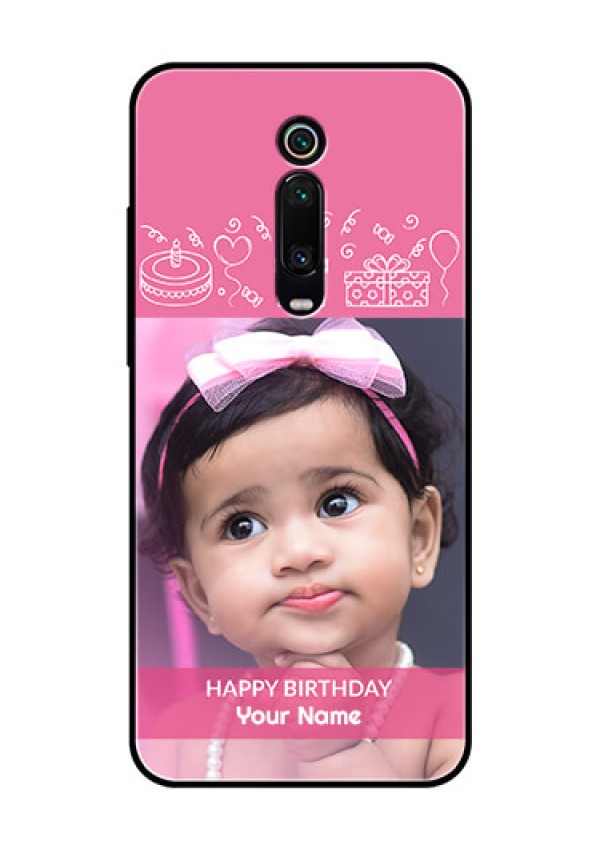Redmi K20 Pro Photo Printing on Glass Case  - with Birthday Line Art Design