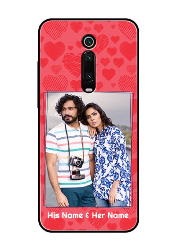 Redmi K20 Pro Photo Printing on Glass Case  - with Red Heart Symbols Design