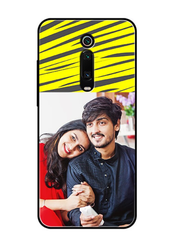 Redmi K20 Pro Photo Printing on Glass Case  - Yellow Abstract Design