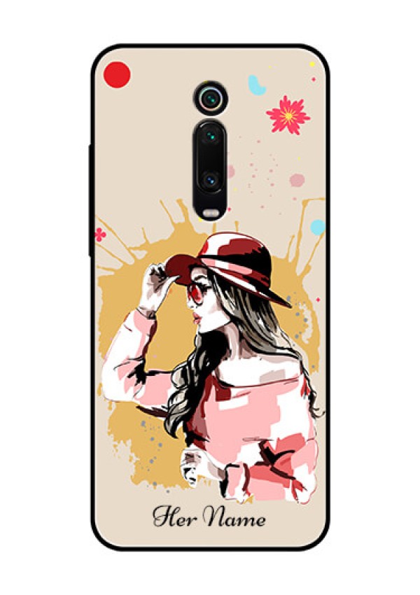 Xiaomi Redmi K20 Pro Photo Printing on Glass Case - Women with pink hat Design
