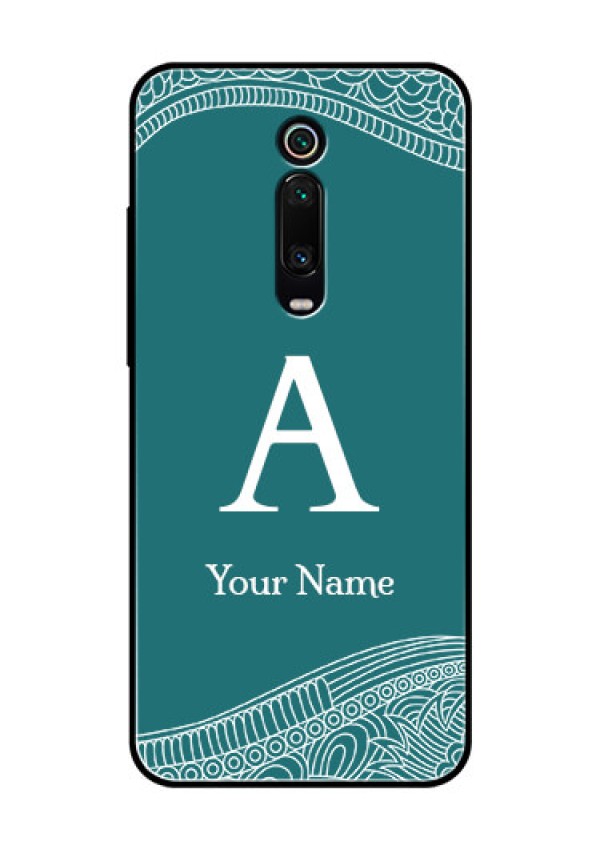 Xiaomi Redmi K20 Pro Personalized Glass Phone Case - line art pattern with custom name Design