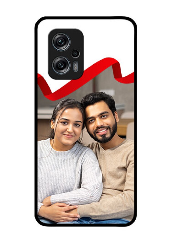 Redmi K50i 5G Photo Printing on Glass Case - Red Ribbon Frame Design