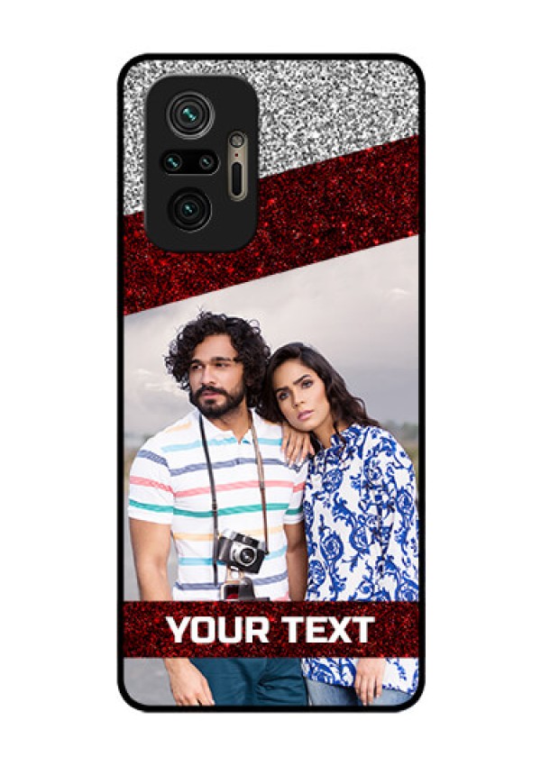 Redmi Note 10 Pro Max Personalized Glass Phone Case - Image Holder with Glitter Strip Design