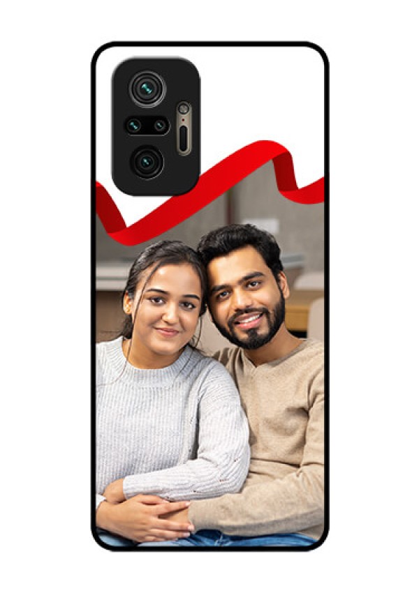 Redmi Note 10 Pro Max Photo Printing on Glass Case - Red Ribbon Frame Design