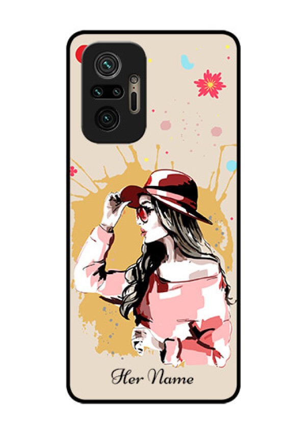 Xiaomi Redmi Note 10 Pro Max Photo Printing on Glass Case - Women with pink hat Design