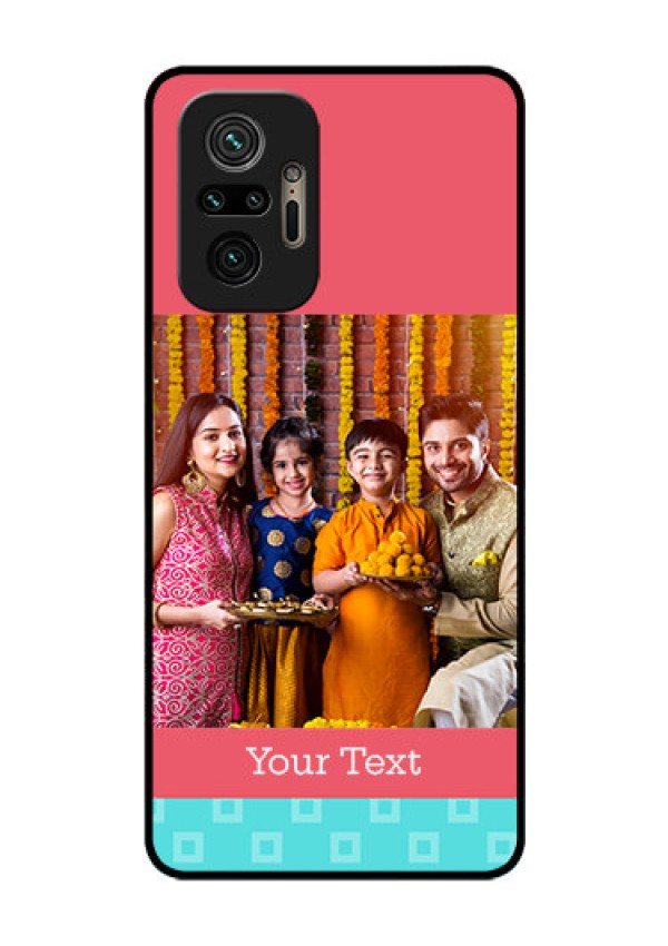 Redmi Note 10 Pro Personalized Glass Phone Case - Peach & Blue Color Design
