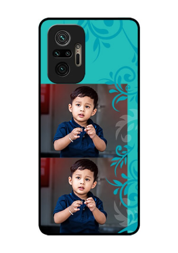 Redmi Note 10 Pro Personalized Glass Phone Case - with Photo and Green Floral Design 