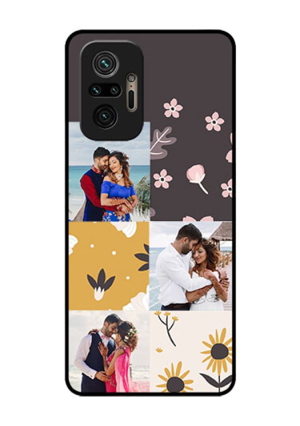 Redmi Note 10 Pro Photo Printing on Glass Case - 3 Images with Floral Design
