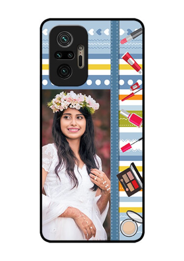Redmi Note 10 Pro Personalized Glass Phone Case - Makeup Icons Design