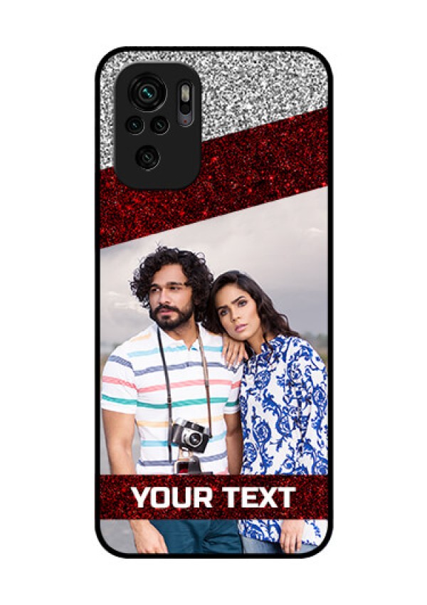 Redmi Note 10 Personalized Glass Phone Case - Image Holder with Glitter Strip Design