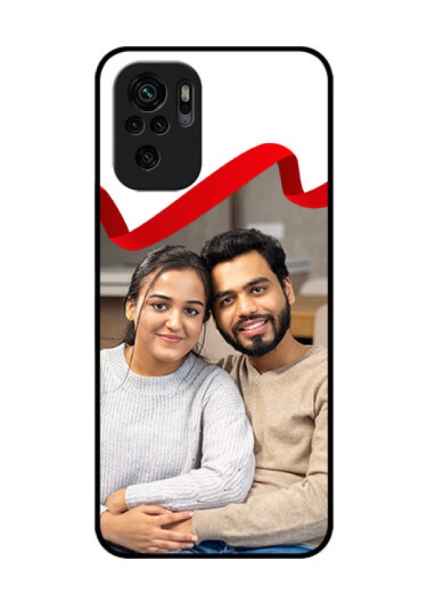 Redmi Note 10 Photo Printing on Glass Case - Red Ribbon Frame Design