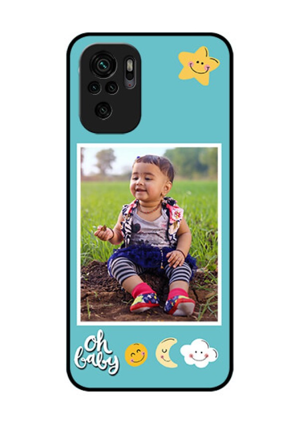 Redmi Note 10s Personalized Glass Phone Case - Smiley Kids Stars Design