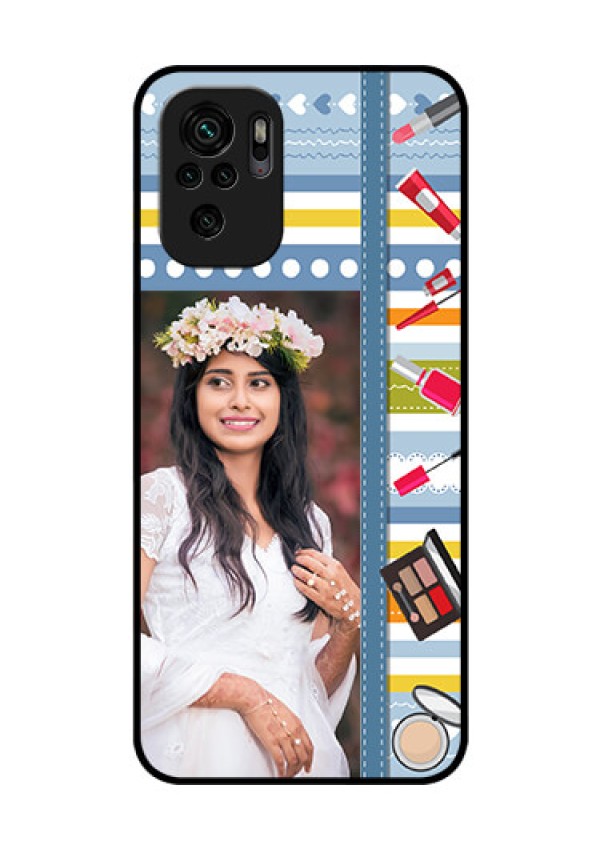 Redmi Note 10s Personalized Glass Phone Case - Makeup Icons Design