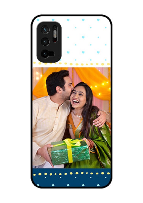 Redmi Note 10T 5G Personalized Glass Phone Case - White and Blue Abstract Design