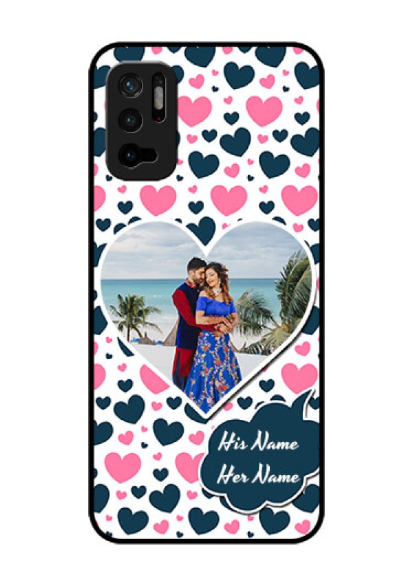 Redmi Note 10T 5G Custom Glass Phone Case - Pink & Blue Heart Design
