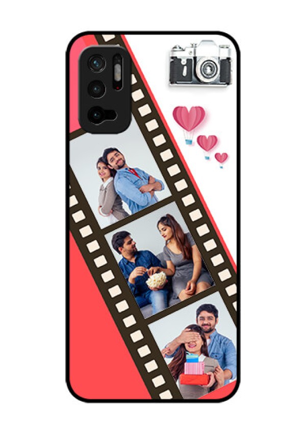 Redmi Note 10T 5G Personalized Glass Phone Case - 3 Image Holder with Film Reel