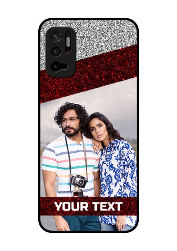 Redmi Note 10T 5G Personalized Glass Phone Case - Image Holder with Glitter Strip Design