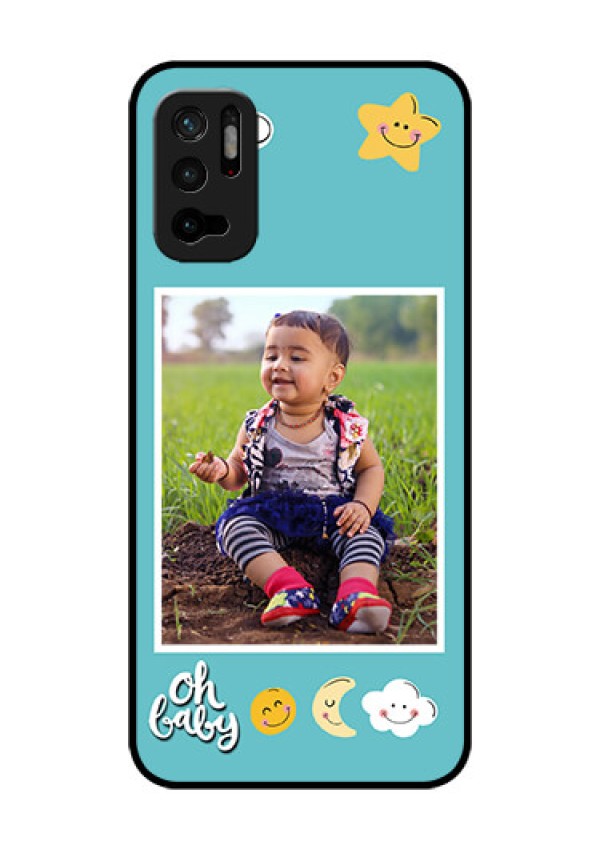 Redmi Note 10T 5G Personalized Glass Phone Case - Smiley Kids Stars Design