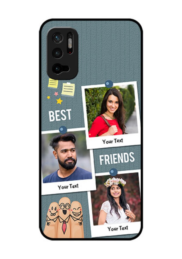 Redmi Note 10T 5G Personalized Glass Phone Case - Sticky Frames and Friendship Design