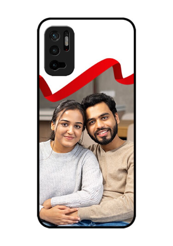 Redmi Note 10T 5G Photo Printing on Glass Case - Red Ribbon Frame Design