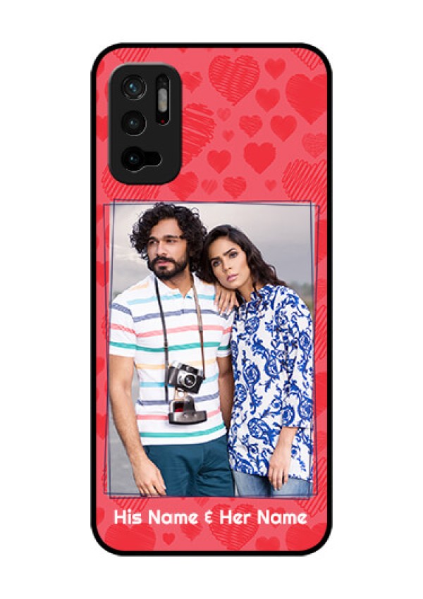 Redmi Note 10T 5G Photo Printing on Glass Case - with Red Heart Symbols Design