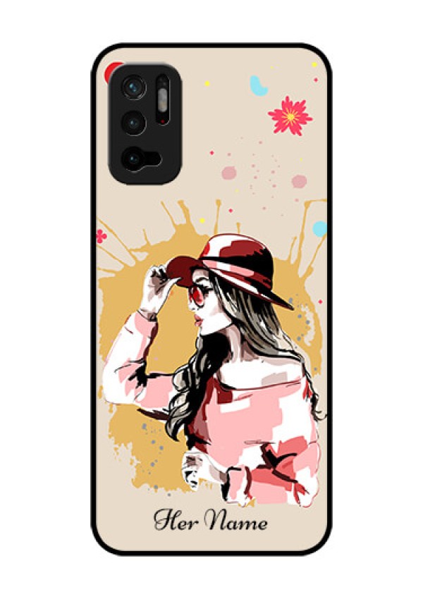 Xiaomi Redmi Note 10T 5G Photo Printing on Glass Case - Women with pink hat Design