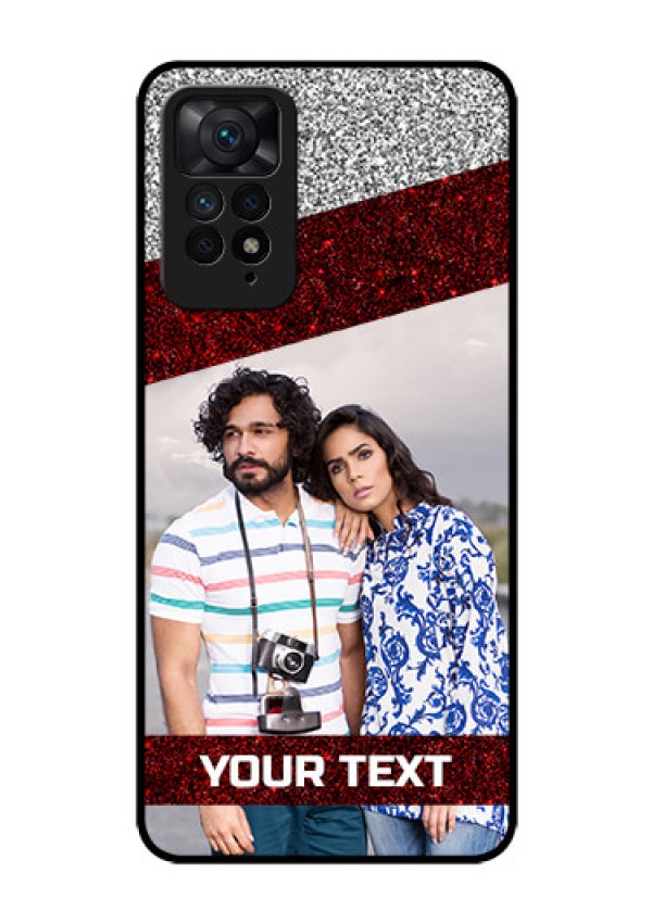 Redmi Note 11 Pro 5G Personalized Glass Phone Case - Image Holder with Glitter Strip Design