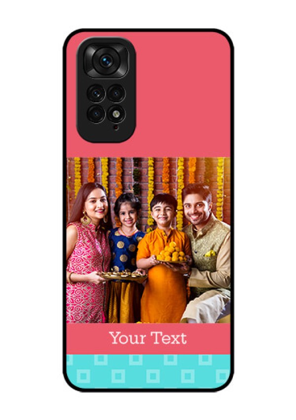 Redmi Note 11 Personalized Glass Phone Case - Peach & Blue Color Design