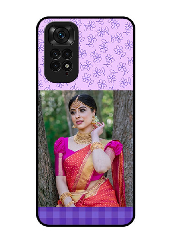 Redmi Note 11 Custom Glass Phone Case - Purple Floral Design