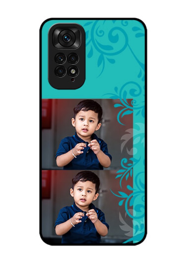 Redmi Note 11 Personalized Glass Phone Case - with Photo and Green Floral Design