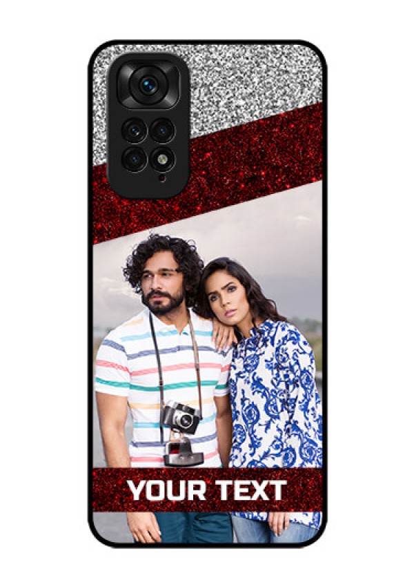 Redmi Note 11 Personalized Glass Phone Case - Image Holder with Glitter Strip Design