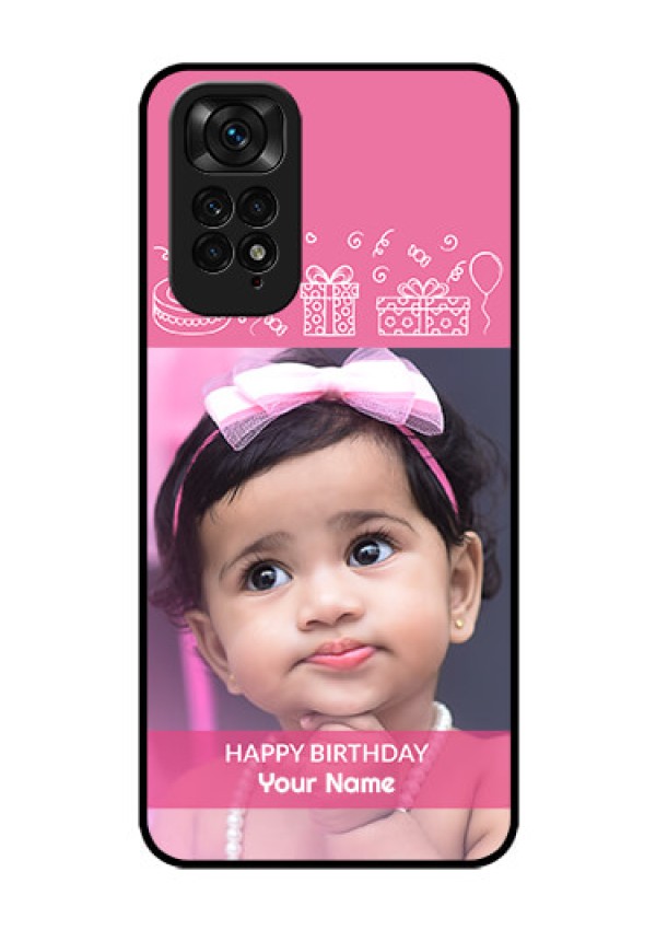 Redmi Note 11 Photo Printing on Glass Case - with Birthday Line Art Design