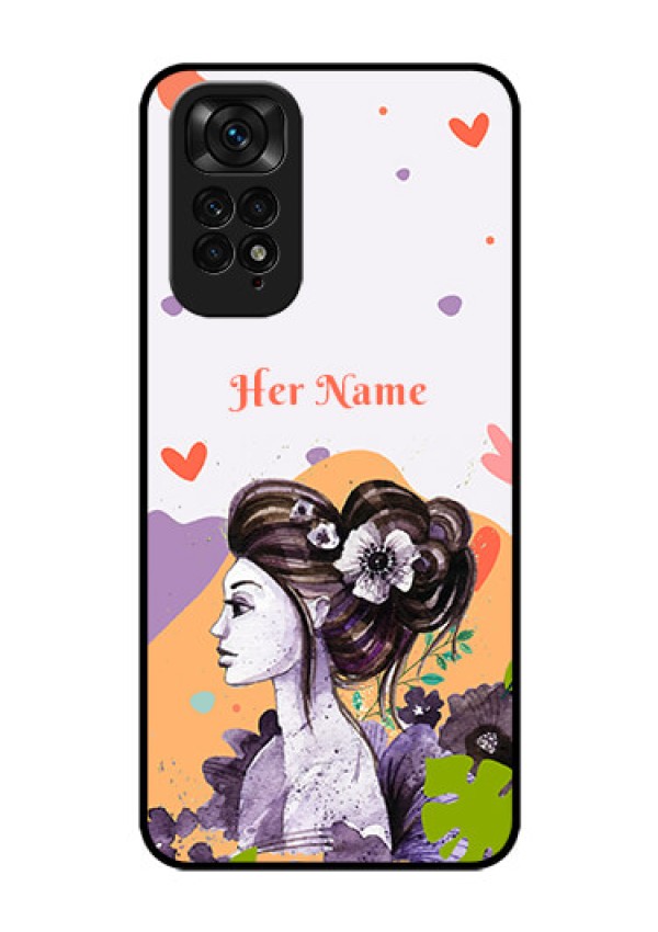 Xiaomi Redmi Note 11 Personalized Glass Phone Case - Woman And Nature Design