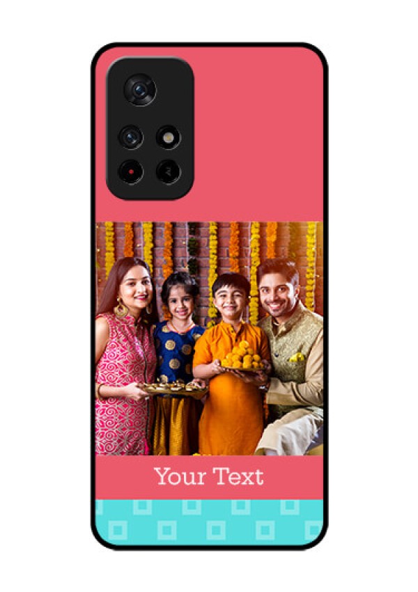 Redmi Note 11T 5g Personalized Glass Phone Case - Peach & Blue Color Design