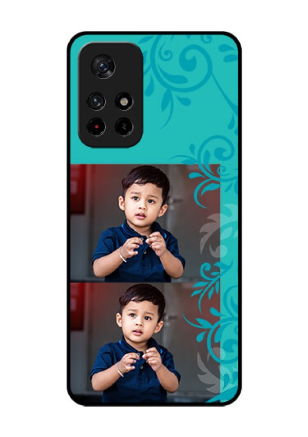 Redmi Note 11T 5g Personalized Glass Phone Case - with Photo and Green Floral Design