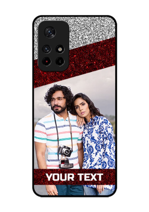 Redmi Note 11T 5g Personalized Glass Phone Case - Image Holder with Glitter Strip Design