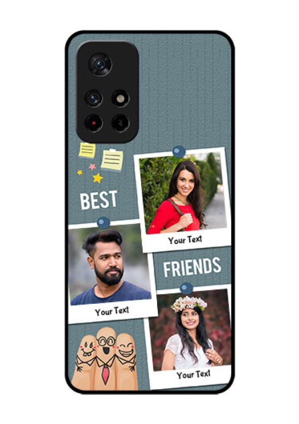 Redmi Note 11T 5g Personalized Glass Phone Case - Sticky Frames and Friendship Design