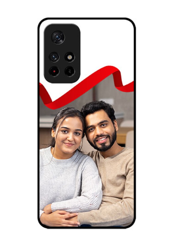 Redmi Note 11T 5g Photo Printing on Glass Case - Red Ribbon Frame Design