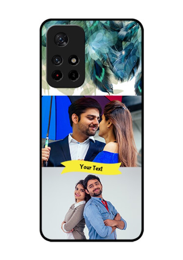 Redmi Note 11T 5g Personalized Glass Phone Case - Image with Boho Peacock Feather Design