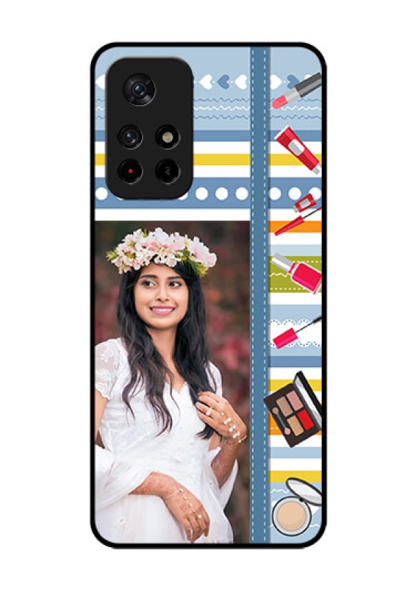 Redmi Note 11T 5g Personalized Glass Phone Case - Makeup Icons Design