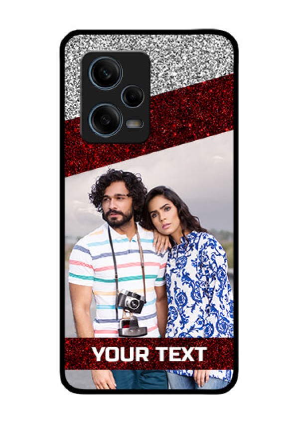 Xiaomi Redmi Note 12 Pro 5G Personalized Glass Phone Case - Image Holder with Glitter Strip Design