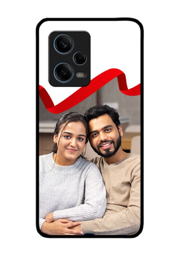 Xiaomi Redmi Note 12 Pro 5G Photo Printing on Glass Case - Red Ribbon Frame Design