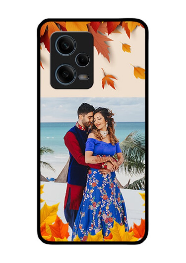 Xiaomi Redmi Note 12 Pro 5G Photo Printing on Glass Case - Autumn Maple Leaves Design