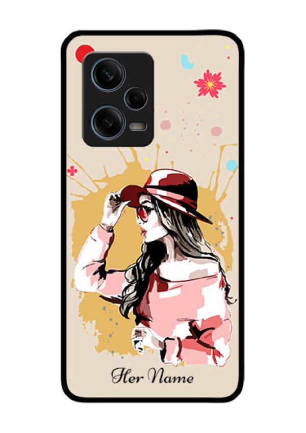 Xiaomi Redmi Note 12 Pro 5G Photo Printing on Glass Case - Women with pink hat Design