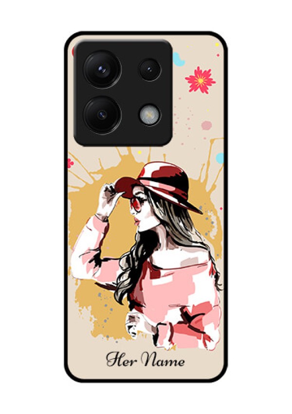 Xiaomi Redmi Note 13 Pro 5G Custom Glass Phone Case - Women With Pink Hat Design