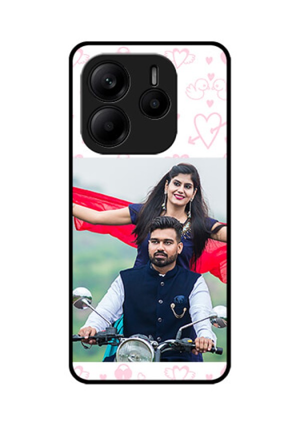 Redmi Note 14 5G Custom Glass Phone CasePink Flying Heart Design