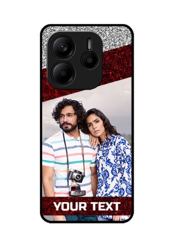 Redmi Note 14 5G Custom Glass Phone CaseImage Holder With Glitter Strip Design