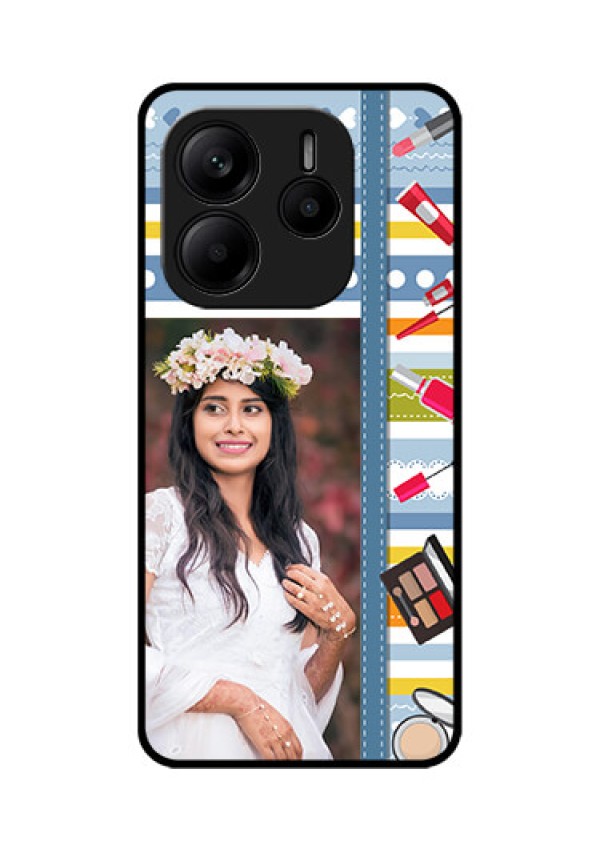 Redmi Note 14 5G Custom Glass Phone CaseMakeup Icons Design