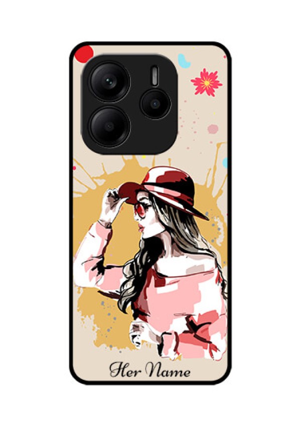 Redmi Note 14 5G Custom Glass Phone CaseWomen With Pink Hat Design