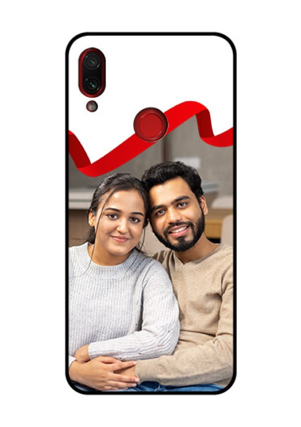 Redmi Note 7 Pro Photo Printing on Glass Case  - Red Ribbon Frame Design